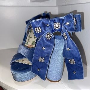 Antonio Melani x Nicola Bathie Lila Velvet Bow Detail Platform Dress Sandals